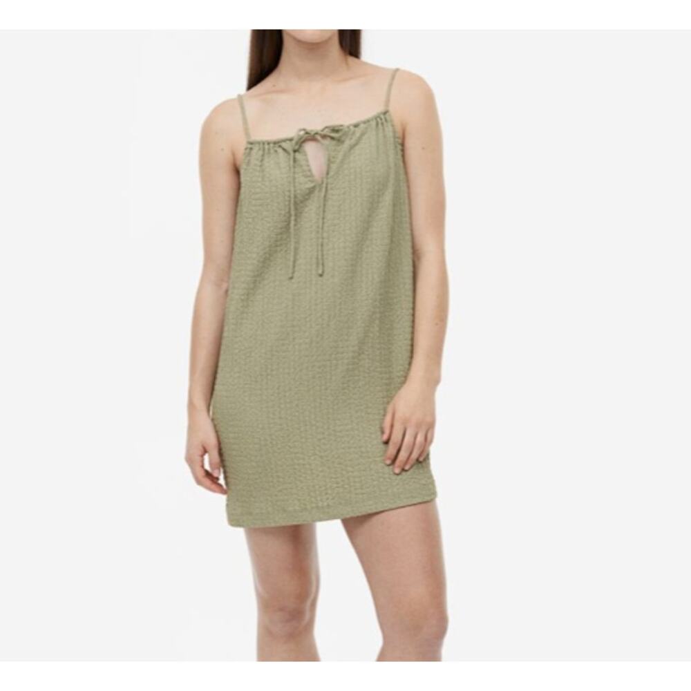 NWOT H&M Short Sleeveless Mini Jersey Dress Light Khaki Green Size Small